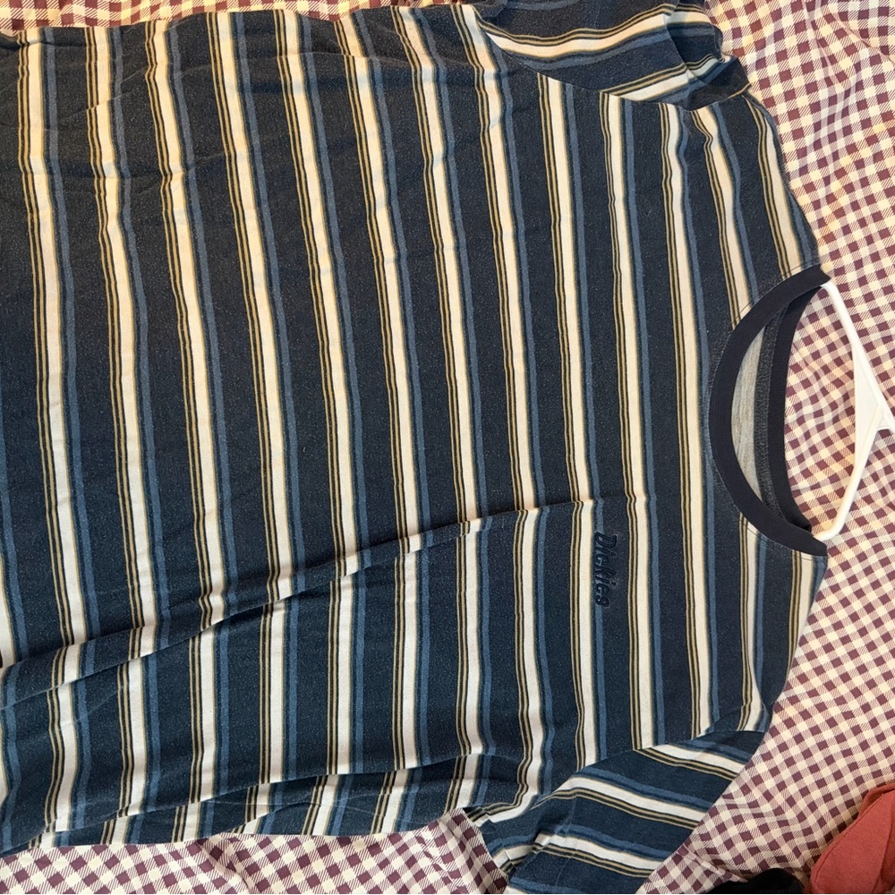 Dickies Blue and White Striped Short Sleeve Tee